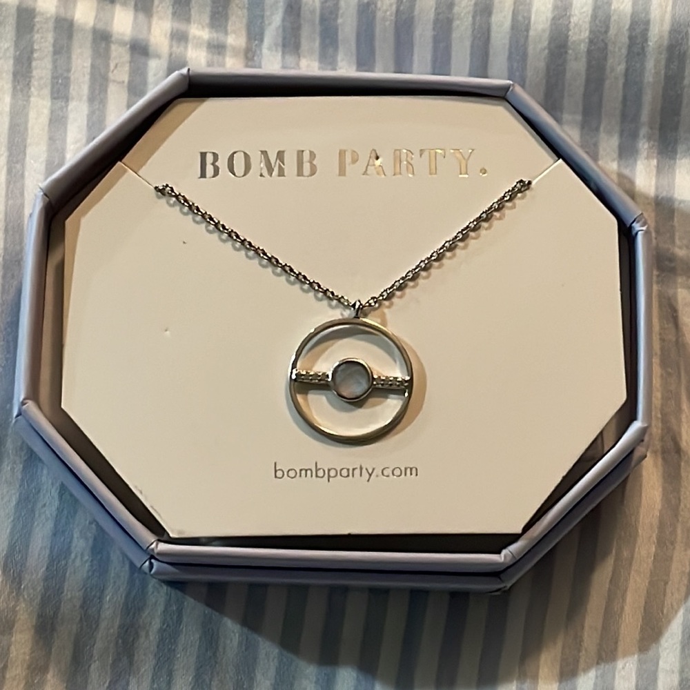 *SALE* Bomb Party genuine light blue quartz rhodium plated pendant necklace gift